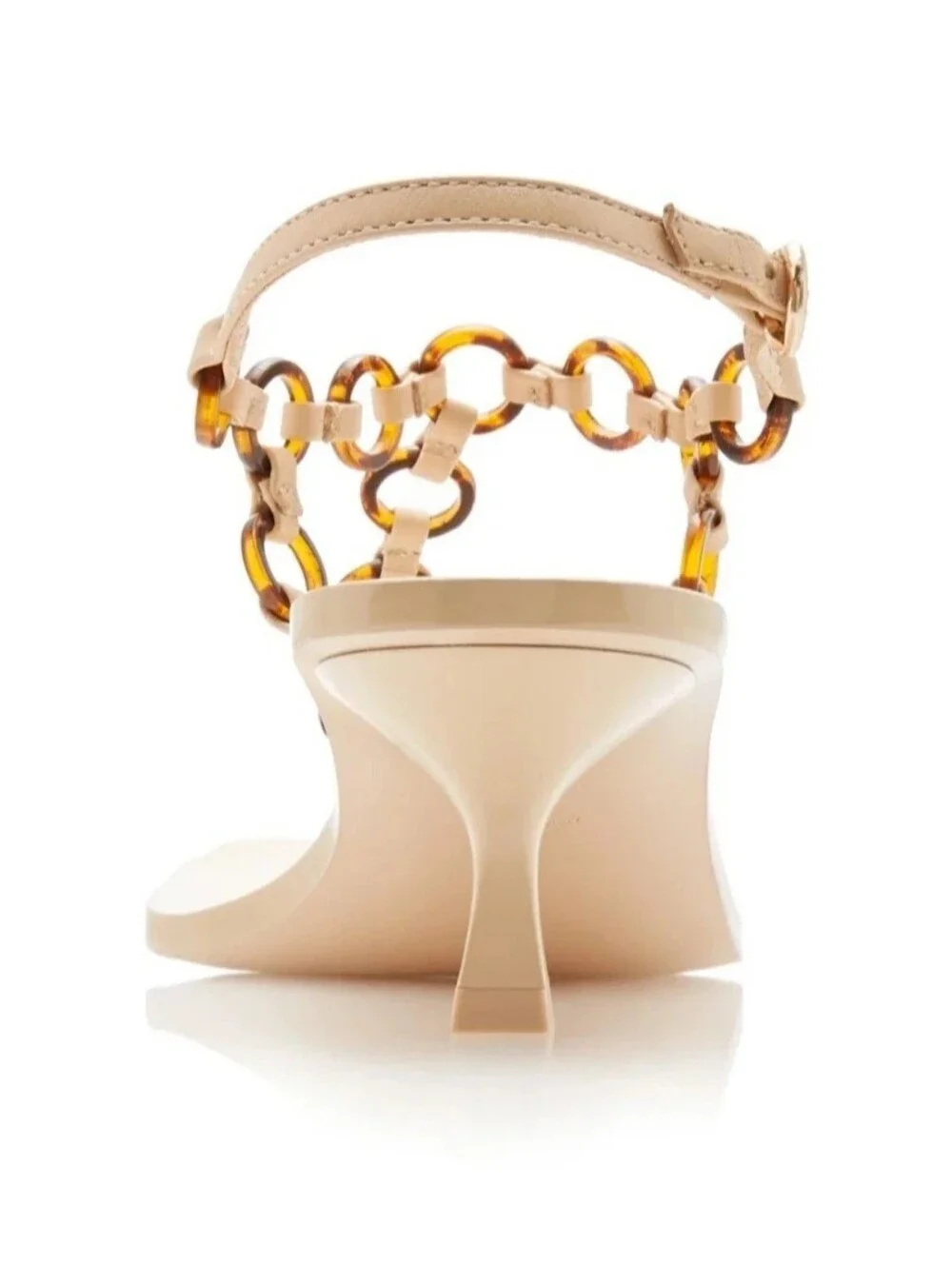 Cult Gaia Caitlyn T-Strap Sandal in Beige with Tortoiseshell Loops